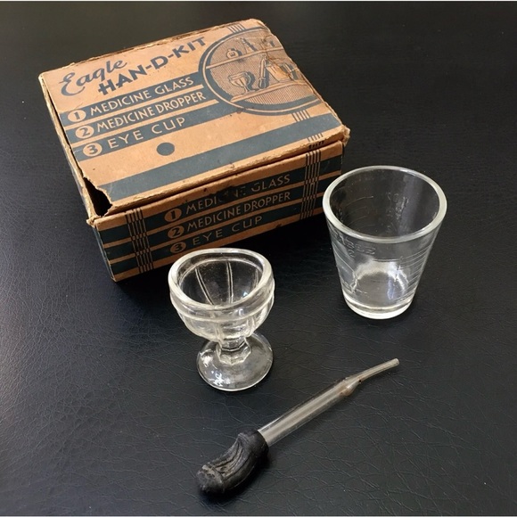 Vintage Eagle Han-D-Kit Eye Wash Kit - Medicine Glass, Dropper & Eye Cup - RARE! - Picture 1 of 12